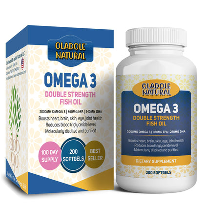 Oladole Natural Omega 3 Fish Oil Softgel- 2000 mg | Supports Heart, Cardiovascular, Brain, Skin, Eye, Joint Health | For Men & Women