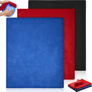3 Pcs Bowling Ball Shammy Towel Dual Sides Leather Bowling Towel Bowling Ball Towel Bowling Accessories Cleaning Pad for Bowling Ball (Royal Blue Red and Black,12 x 10 Inches)
