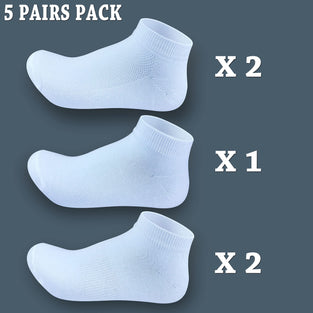 Boys White Cotton Ankle Liners - Sports - School Socks 5 Pairs Pack
