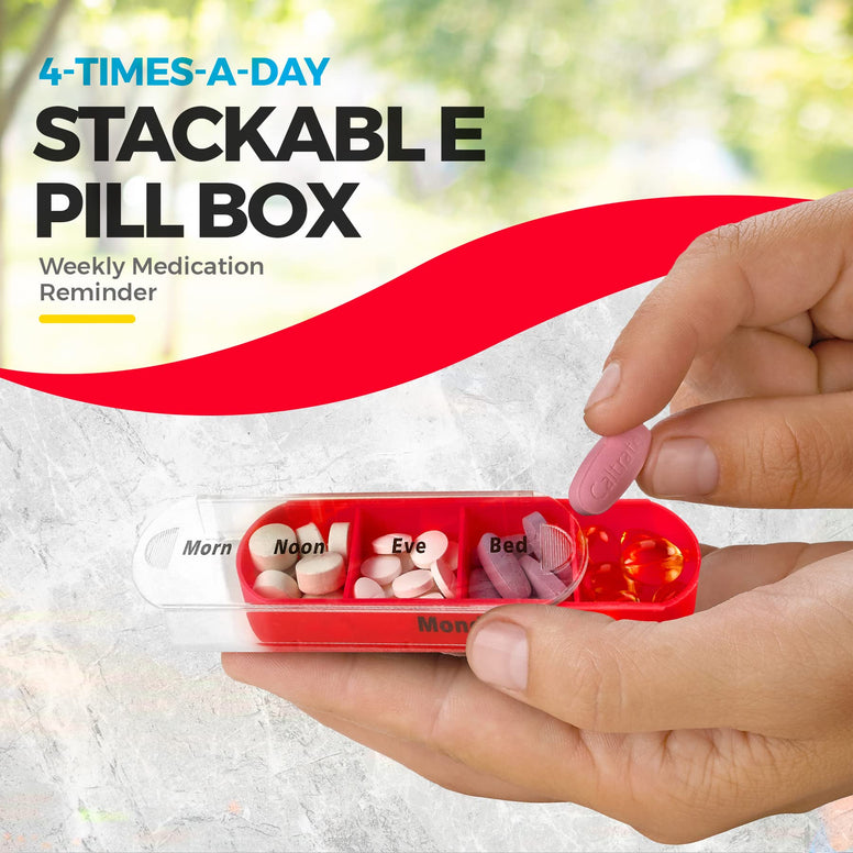 MEDca Weekly Pill Organizer, Four Times-a-Day, 1 Dispenser with Stackable AM/PM Compartments