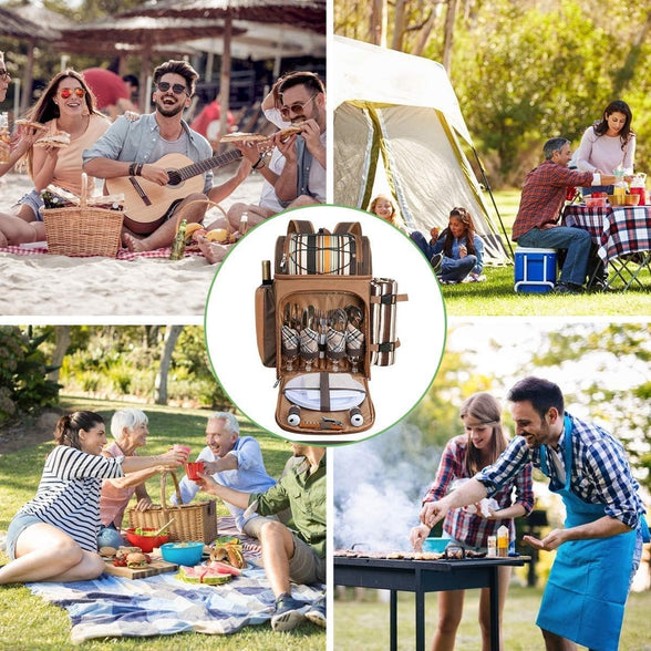 Hap Tim Picnic Backpack Cooler for 4 Person with Insulated Leakproof Cooler Bag, Wine Holder, Fleece Blanket, Cutlery Set,Perfect for Beach, Day Travel, Hiking, Camping, BBQs, Family and Lovers Gifts