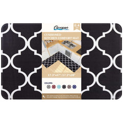 Carvapet Moroccan Trellis Kitchen Mat Waterproof Non-Slip Rugs Cushioned Anti-Fatigue Kitchen Rug Heavy Duty PVC Ergonomic Comfort Standing Foam Mats for Office Laundry, Black, 17.3''x27.5''