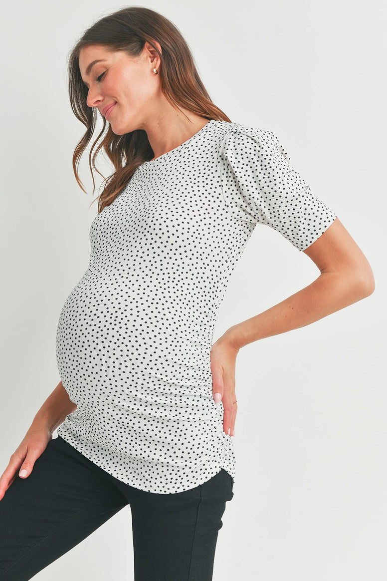 Women's Maternity Puff Sleeve Ribbed T-Shirt Top