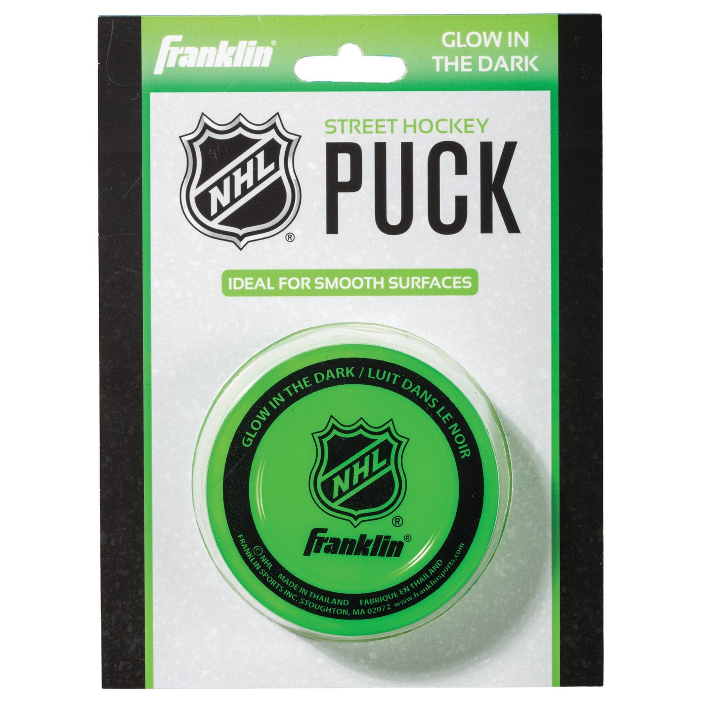 Franklin Sports Street Hockey Puck - Glow in The Dark Outdoor Hockey Puck - Official Size Street Hockey Puck for Kids + Adults - Green