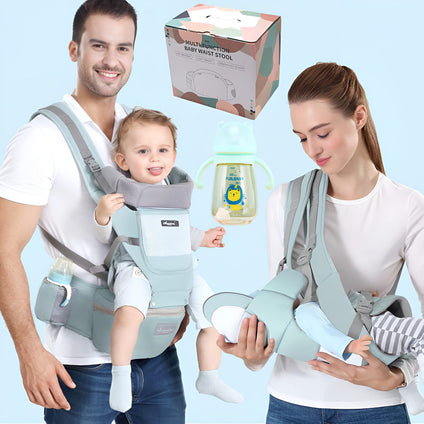 Baby Carrier with Hip Seat and Baby Fedder, 6-in-1 Baby Wrap Carrier for Breastfeeding, Adjustable Size Fits All, Baby Carrier for Newborn, Infants, and Toddlers, Gift Box Packaging