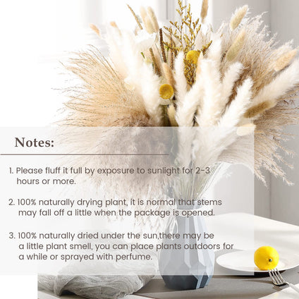 Dried Plants Flowers Pampas Grass 94Pcs 8 Various 6 Colors Natural Dried Fluffy Pampas Grass and Fake Bouquet Small Short Dried Pampas Phragmites White Pampas Grass for Boho Home Wedding Party Decor