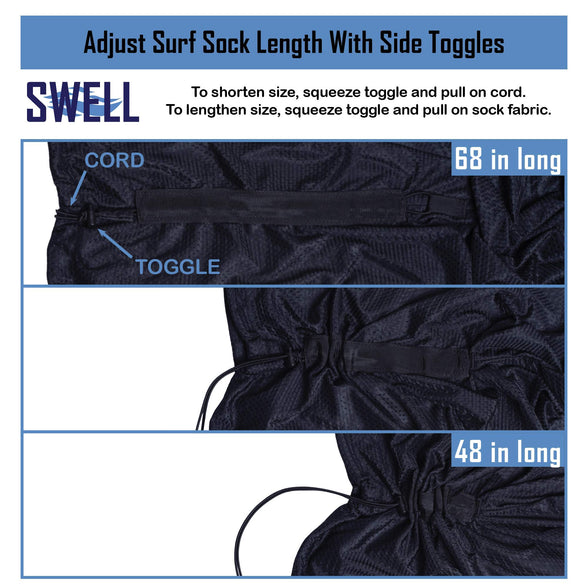 SWELL Wakesurf - Adjustable Length Wakesurf Board Sock with Padded Nose and Pocket - Wakeboard Cover - One Size Fits All Surfboard Bag