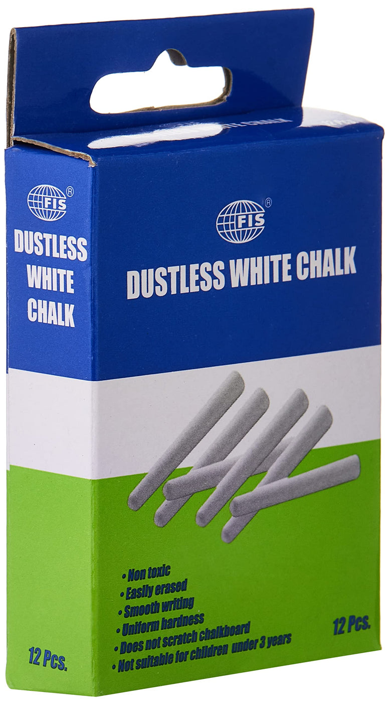 FIS Dustless Chalk 12-Pieces Box, White