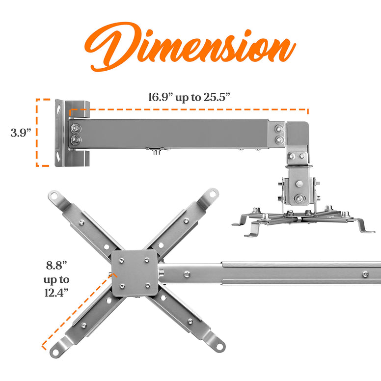 Pyle Projector Wall Mount Bracket - Overhead Projector Holder Kit w/Pitch Roll, Horizontal Vertical Adjustment, Retractable Telescopic Arm - Home Movie Theater/Video Film Showing - Pyle PRJWM8