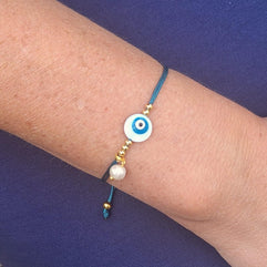 Alwan String Bracelet with an Evil Eye and a Small Pearl - EE3982XG