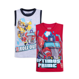 Transformers 2 Pack Sleeveless Tee Shirt Set for Boys, Printed Undershirt for Kids, Size 6 Red