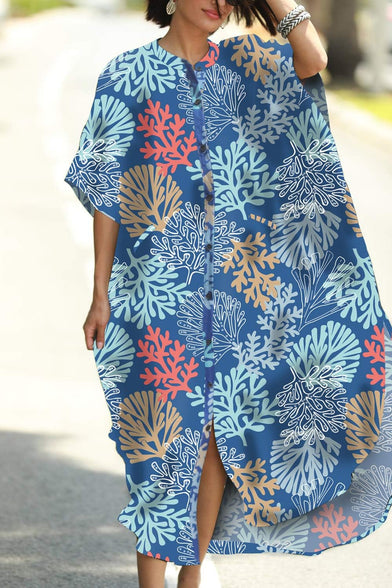 YouKD Summer Floral Loose Caftan Boho Beach Bikini Cover Up Dress Plus Size Robe for Women