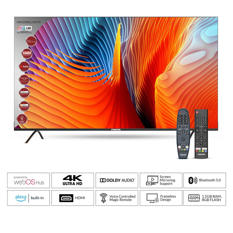 Nikai 50 Inch UHD LED WebOS Smart Tv Platinum Series, Magic Remote, Cinema Screen Design 4K Ultra HDR, Dolby Audio, Smart Voice Control, Apps YouTube, Netflix, Shahid – NIK50MEU4STN