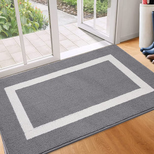 Indoor Door Mat, 50 * 80cm, Non-Slip Absorbent Resist Dirt Entrance Rug, Machine Washable Low-Profile Inside Entry Door Rugs for Entryway, Grey