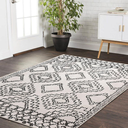 Leesentec Moroccan Area Rugs Living Room Rugs Modern Abstract Rug Geometric Carpet Non-slip Short Pile Rug Large Rugs for Living Room Soft Bedroom Area Rug (Ivory/Black, 120 x 160 cm)