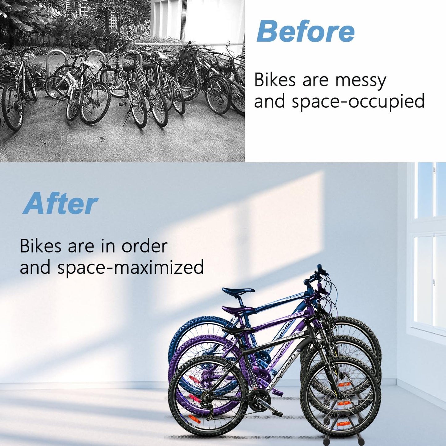Gluckluz Bike Floor Parking Rack Bicycle Storage Organizer Stand for Indoor Home Outdoor Garage 3 Mountain MTB Road Bike