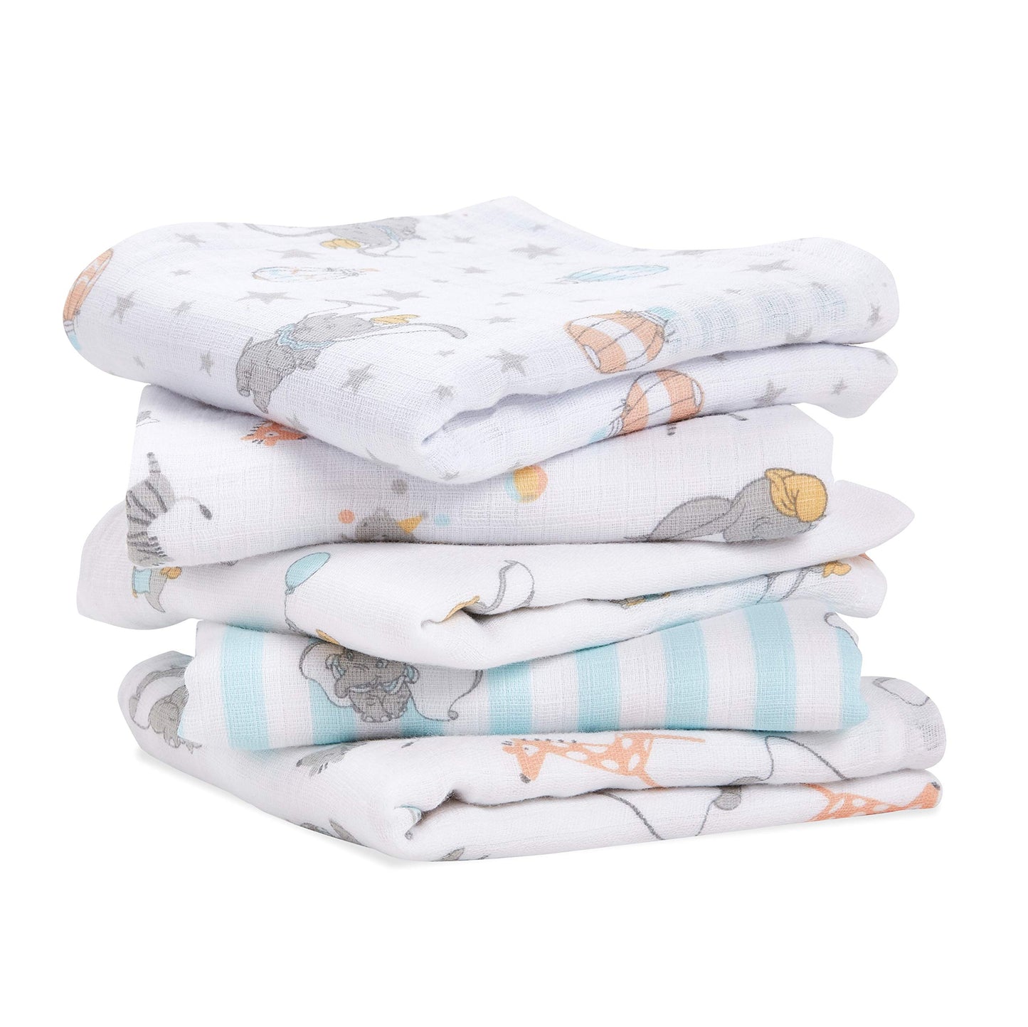 aden + anais essentials Dumbo Musy Squares - 5 Pack | Disney Baby | Large 100% Breathable Muslin Cotton Wrap Set for Infant Girls & Boys | Perfect Baby Shower or Xmas Gifts | Newborn Sleep essentials