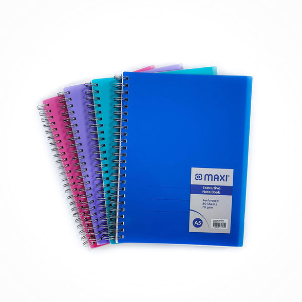 Maxi Wire Polypropylene Executive Notebook A5 80 Sheets, Assorted