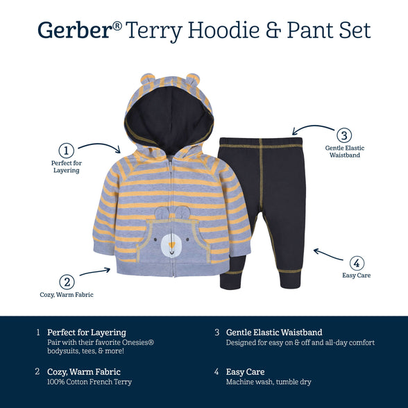 Gerber baby-boys Toddler 2-piece Terry Zip Hoodie & Joggers Set Hoodie & Joggers Set (pack of 2)  0-3M