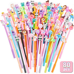 80 Pieces Cute Cartoon Gel Ink Pens Black Ink Cool Pens Cute Pens Bulk Assorted Style Novelty Pens Cool Office Pens Rollerball Pens for Office Student Kids School Supplies Present (Animal Style)