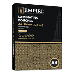 Empire 200 Laminating Sheets, 150 Micron Laminating Pouches (2 x 75 Micron), A4 Thermal Laminating Pouches, Glossy Finished with Ideal Rigidity for Everyday Use, Hot Laminator Use Only