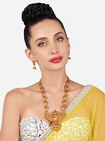 Zaveri Pearls Temple Jewellery Set For Women (Golden) (Zpfk7691)