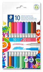 STAEDTLER 3280 C10 Twin-Colour, Double-Ended Fibre-Tip Pens - 20 Assorted Colours (Pack of 10)