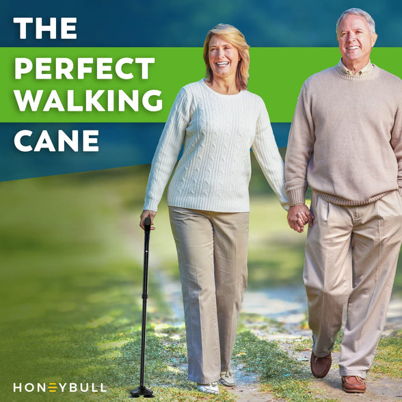 HONEYBULL Walking Cane for Men & Women - Foldable, Adjustable, Collapsible, Free Standing Cane, Pivot Tip, Heavy Duty, with Travel Bag | Walking Sticks, Folding Canes for Seniors & Adults