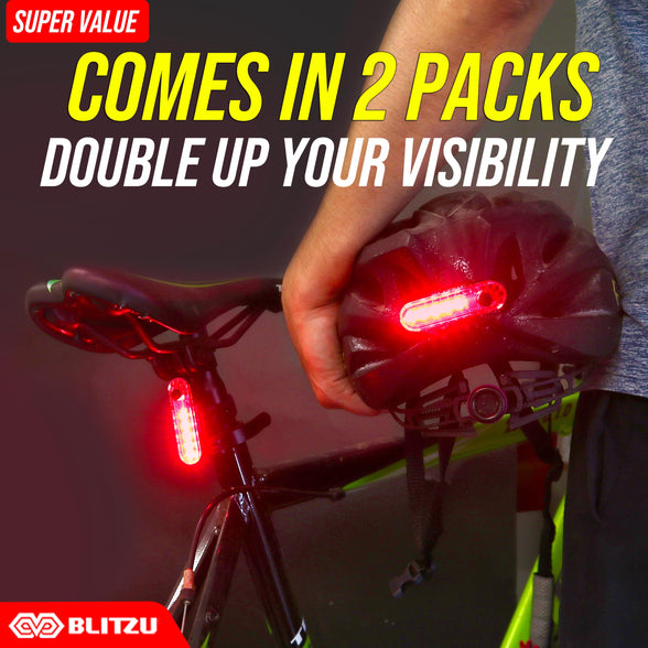 2023 BLITZU USB-C Rechargeable Bike Tail Light 2 Pack, Cyborg 120T Bright Red LED Bicycle Rear Light, Waterproof Helmet Lights, Cycling Flashlight Safety Reflectors Accessories, Fits Adult, Kids MTB