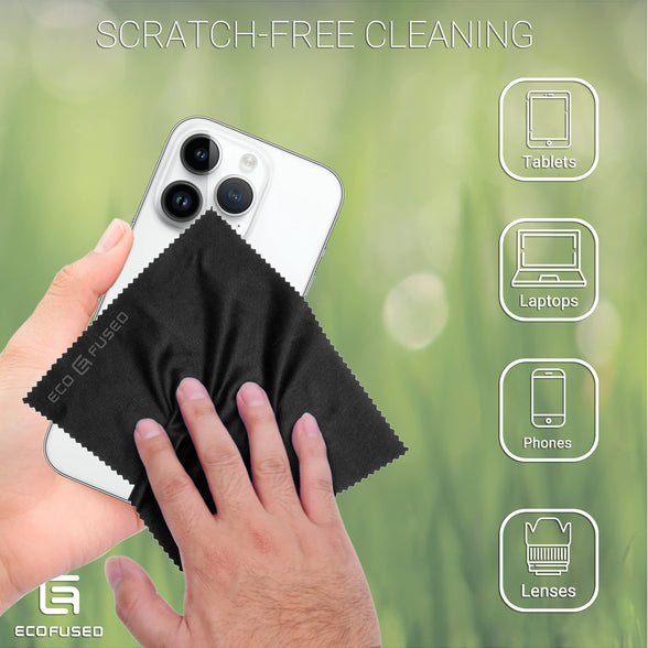 Eco-Fused Microfiber Cleaning Cloths - 12 Pack - for Cleaning Glasses, Spectacles, Camera Lenses, iPad, Tablets, Phones, iPhone, Android Phones, Laptops, LCD Screens and Other Delicate Surfaces