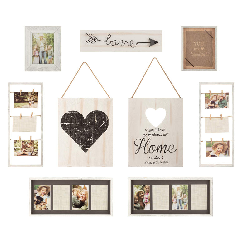 GALLERY PERFECT 17Fw1938 Rustic Collage Wall Kit Picture Frame Set, Multi Size - 4" X 6", 5" 7", White, 9 Piece