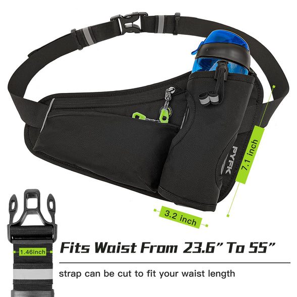 PYFK Running Belt Hydration Waist Pack with Water Bottle Holder for Men Women Waist Pouch Fanny Bag Reflective (Black2), Black2, Running