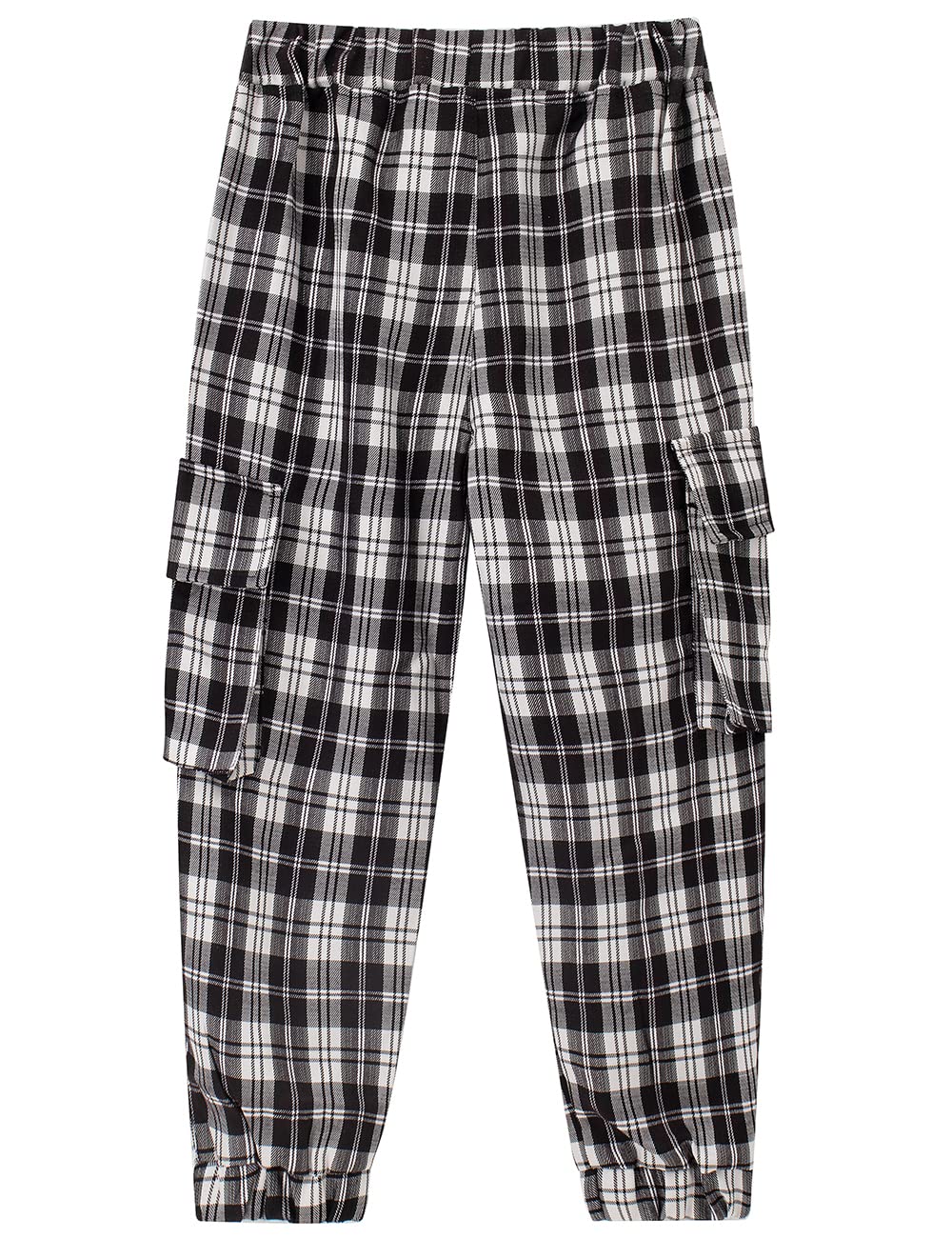 Spring&Gege Boys’ Cargo Joggers Elastic Waist Pull on Plaid Pants with Pockets (3-14 Years)