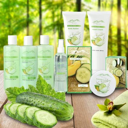 Deluxe XL Gourmet Gift Basket with Essential Oils. 20-Piece Luxury Spa Gift Set with Bath Bombs, Body Lotion, Bubble Bath & More! Huge Gift Set for Her, Holiday Gift (Cucumber Melon)