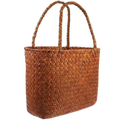 Woven Storage Basket Market Basket with Handle Straw Woven African Basket Grocery Shopping Bag Fruit Vegetables Basket Wicker Picnic Basket for Home Travel Straw Beach Bags