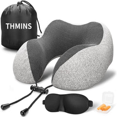 THMINS Travel Pillow,For Sleeping Airplane, Neck Pillow for Travel Accessories,U Shaped Neck Support Comfortable & Breathable Cover, Airplane Travel Kit with 3D Eye Masks, Earplugs, and Luxury Bag…