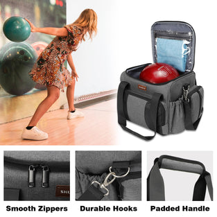 Skureay Bowling Ball Bag, Easy Carry Bowling Tote Bags with Wooden Bowling Holder and Extra Storage Pockets - Holds One/Two Bowling Ball and Extra Accessories