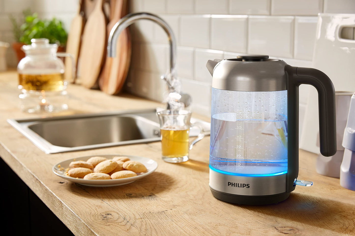 Philips Series 5000 Glass Kettle Stainless Steel, Crystal 2200W 1.7L, Mid Entry Light Status Indicator Hd9339/81. 2 Years Warranty