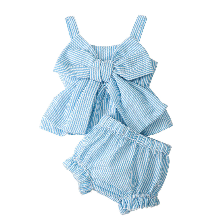 LYSINK Newborn Baby Girl Clothes Stripe Sleeveless Bowknot Tank Top Shorts Set Summer Outfits Cute Baby Clothes Girl 0-18M (0-3 Months)