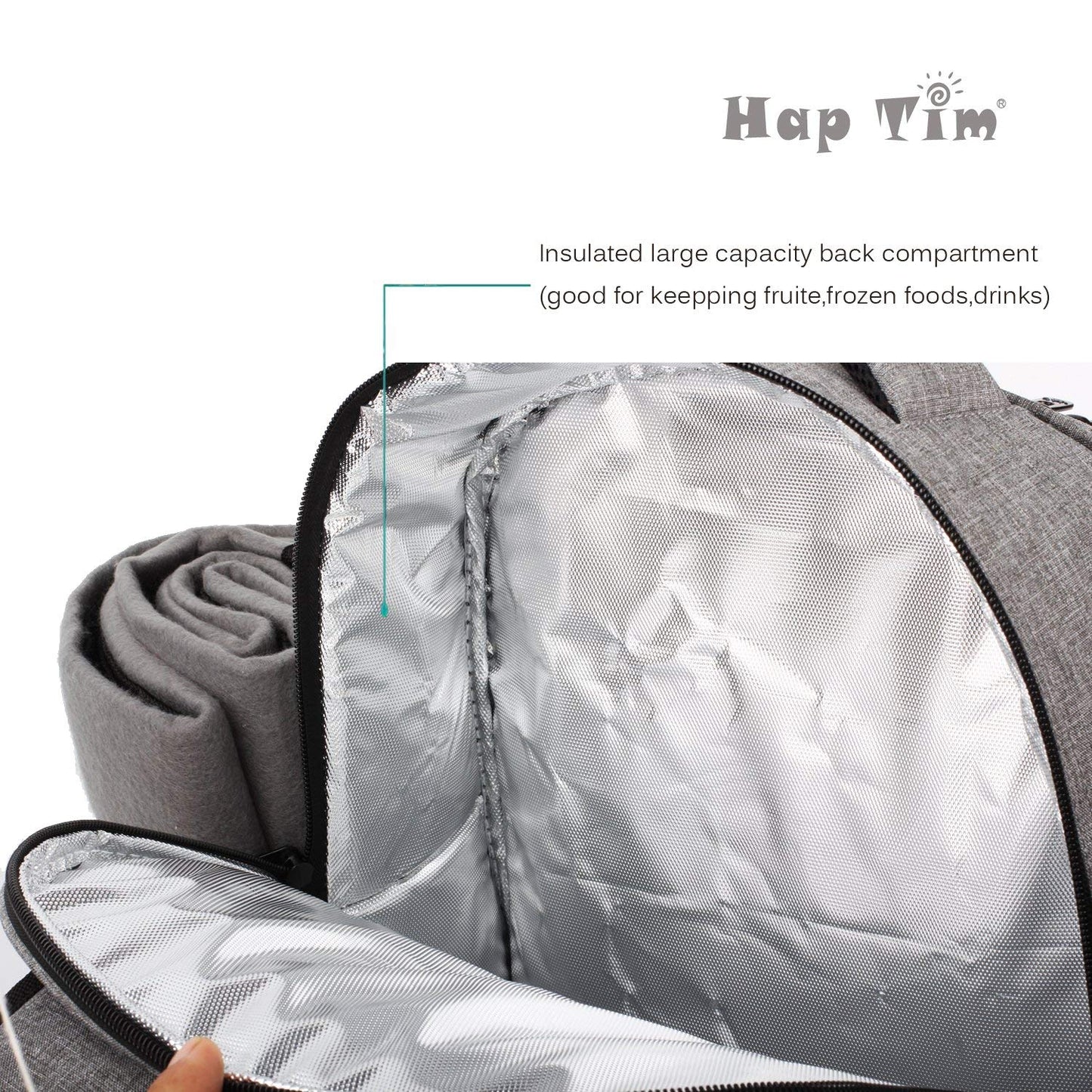 HapTim - Waterproof Picnic Backpack for 4 Person With Cutlery Set, Cooler Compartment, Detachable Bottle, Fleece Blanket, Plates For Picnic Time (AE-3263)