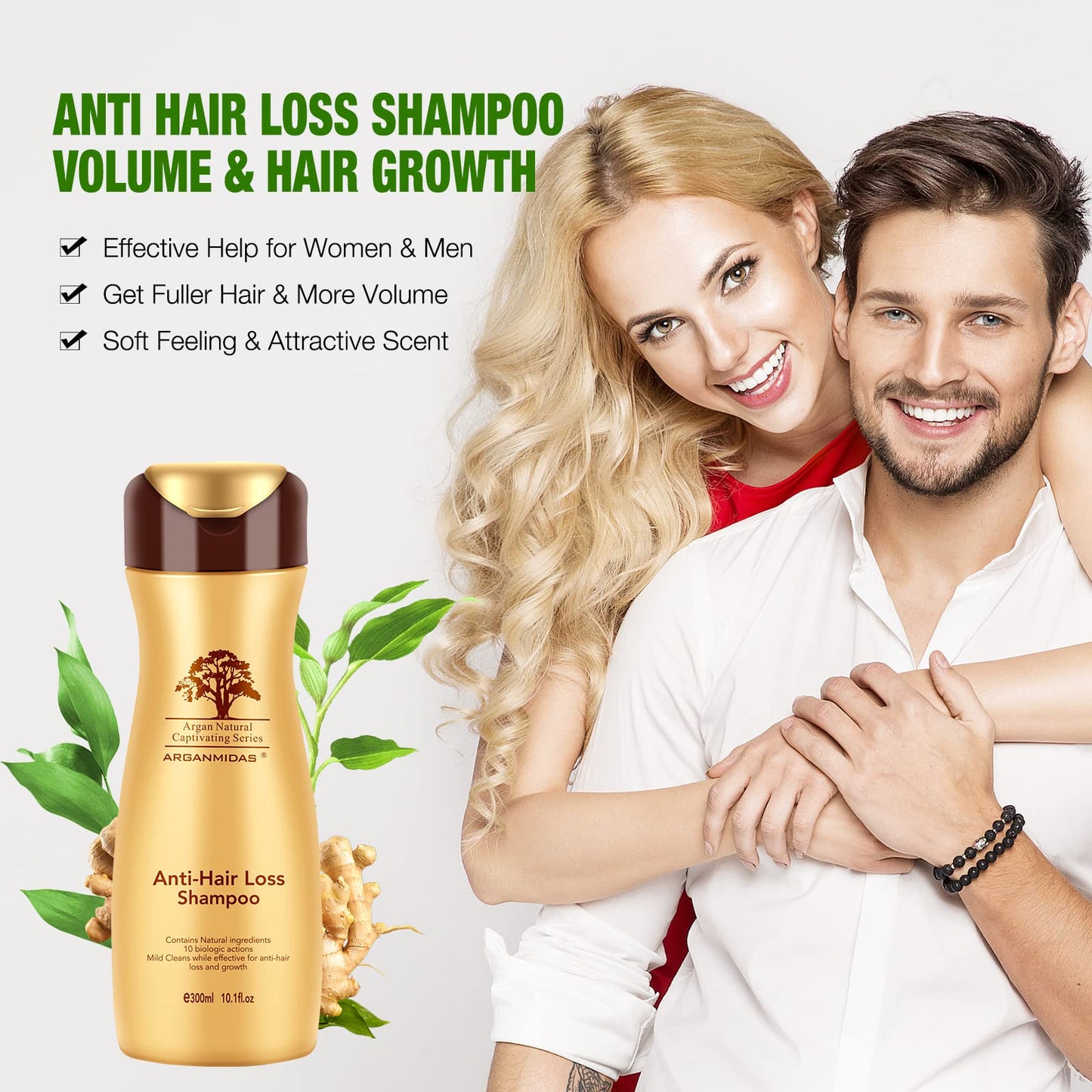 Anti Hair Loss Shampoo, ARGANMIDAS Thinning Hair Shampoo for Women & Men Thinning & Fall Hair & All Hair Types Stimulates Hair Growth 300ML