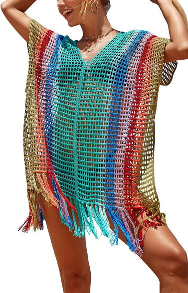 YouKD Women's Hollow Knit Tunic See-through Crochet Tops Beach Cover Poncho Summer Beach Cover Up Dress