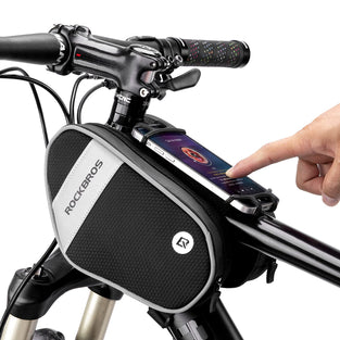 ROCKBROS Bike Front Frame Bag Top Tube Bike Phone Mount Bag Waterproof Bicycle Handlebar Bag Cycling Accessories Bike Pouch with 360° Rotation Phone Holder Fit Smartphone Below 6.7''