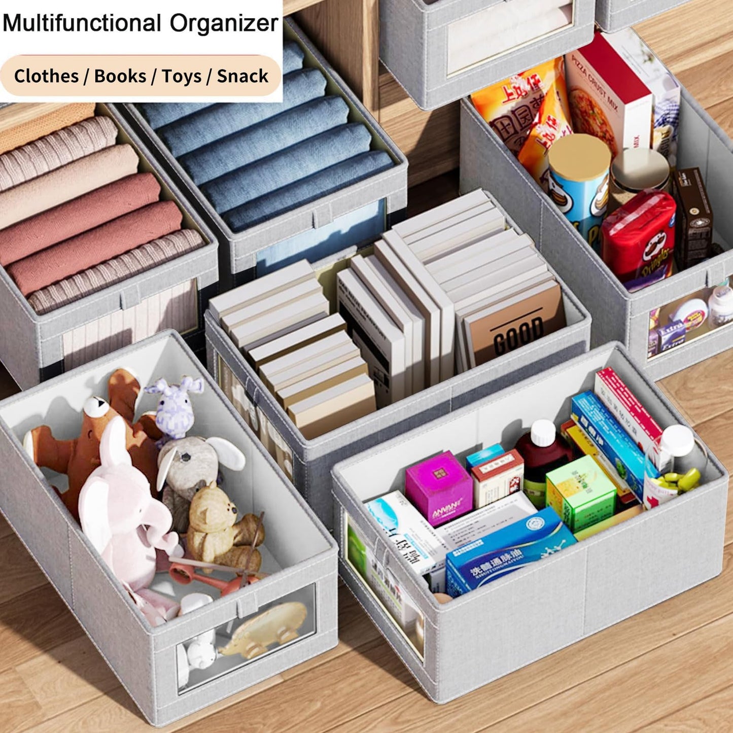 Wardrobe Clothes Organizer, 2pcs Jeans Storage Box, Visible Drawer Organizers for Clothing, Foldable Closet Storage Basket, Washable Drawer Box for Clothing, T-Shirt, Pants, Toys & Books (2Pcs)