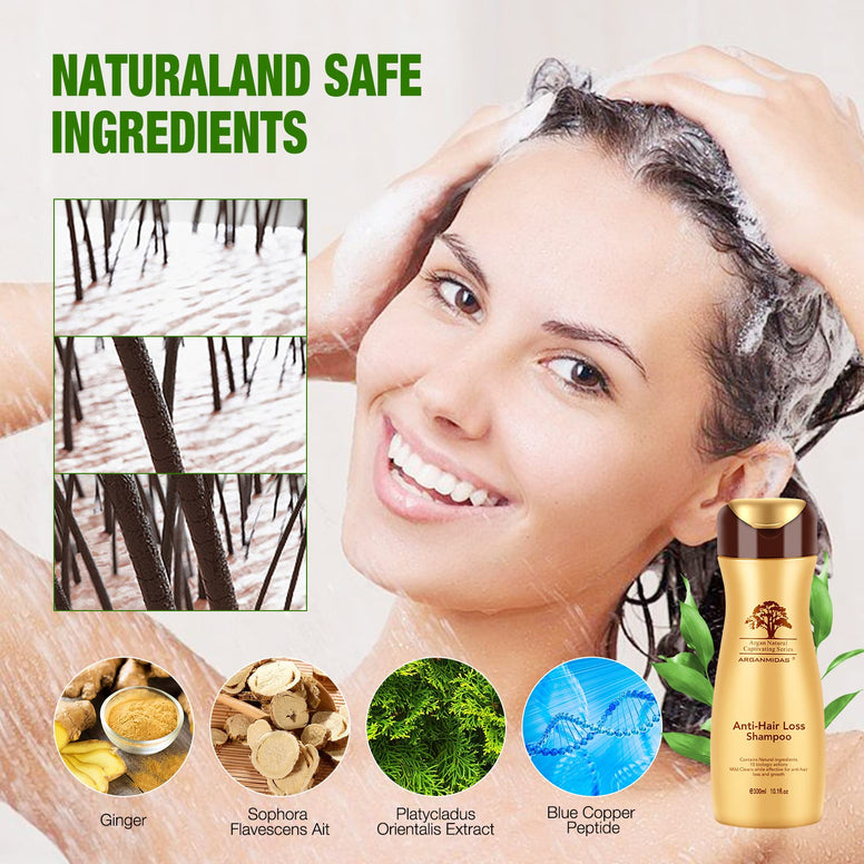 Anti Hair Loss Shampoo, ARGANMIDAS Thinning Hair Shampoo for Women & Men Thinning & Fall Hair & All Hair Types Stimulates Hair Growth 300ML