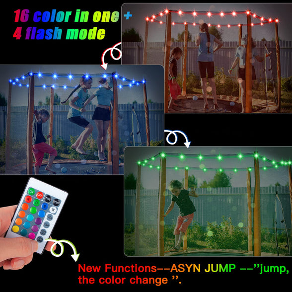 LED Trampoline Lights,Upgraded Led Lights for 10Ft,12Ft,14Ft,16Ft Trampoline, Remote Control 4 Modes 16 Color, Battery Case Powered Waterproof, Jump Change The Light Color