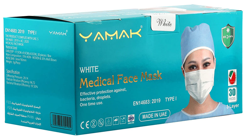 YAMAK Medical Face Mask For Adults & Teen, 3 Layers Mouth Mask Anti Dust Breathable, Avoid skin irritation 30Pcs/Box