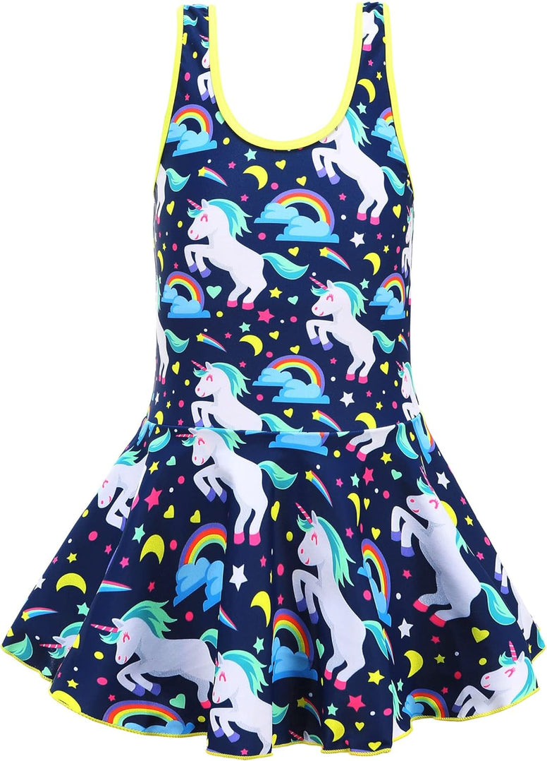 KuKiee Girls One Piece Rainbow Unicorn Swimsuit Stars Print Swimwear Bathing Suit