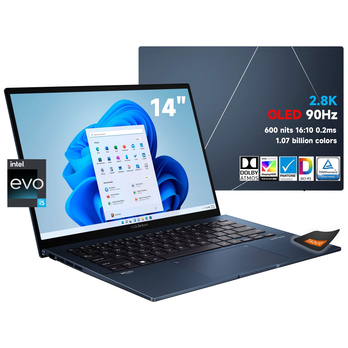 ASUS 2022 Newest Zenbook 14" 2.8K OLED 90Hz Business Laptop, 12th Gen Intel Evo i5-1240P 12 Cores, 600 nits 100% DCI-P3, 18 hrs Battery Life, 8GB LPDDR5, 256GB SSD, WiFi 6E, Thunderbolt 4