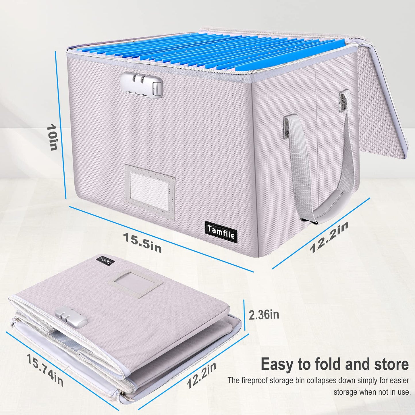 Fireproof File Storage Box, File Organizer with Lock,Hanging Letter/Legal Filing Folder Box, Collapsible Document Box with Handle, Office Storage Bin Suitable for Letter/Legal Size Folder, Toys, Tools